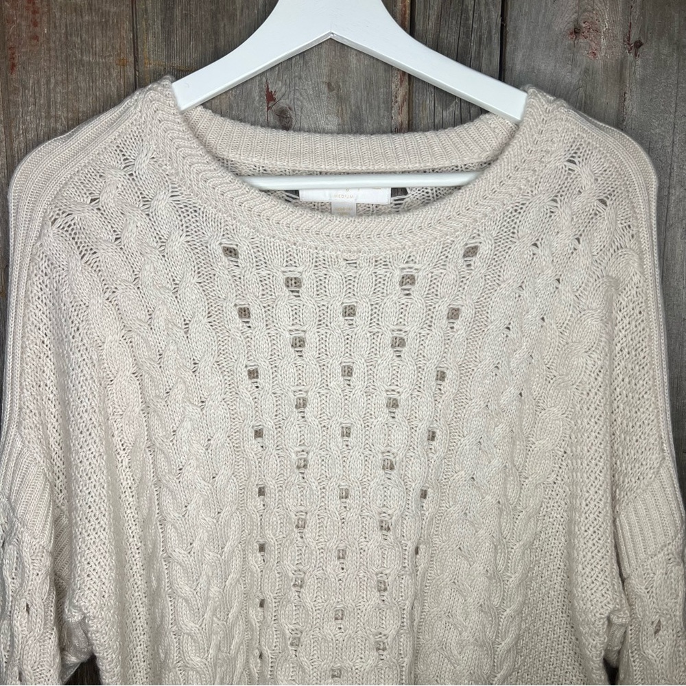 Spiritual Gangster Gemma Cable Knit Sweater Wool Alpaca White Sand Medium - Picture 5 of 13